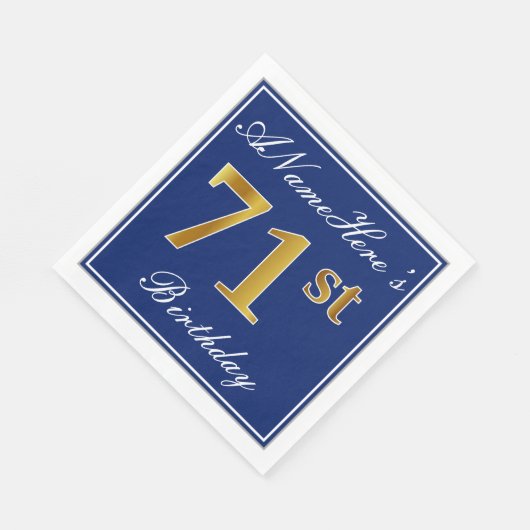 Elegant Blue, Faux Gold 71st Birthday; Aangepaste  Servetten (Hoek)