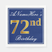Elegant Blue, Faux Gold 72nd Birthday; Aangepaste  Servetten (Voorkant)
