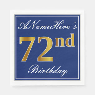 Elegant Blue, Faux Gold 72nd Birthday; Aangepaste  Servetten