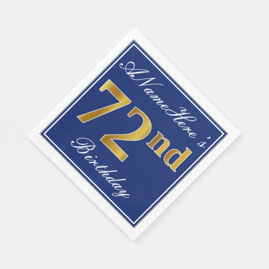 Elegant Blue, Faux Gold 72nd Birthday; Aangepaste Servetten (Hoek)