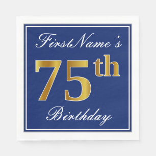 Elegant Blue, Faux Gold 75th Birthday; Aangepaste  Servet
