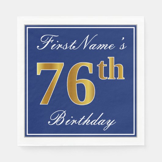 Elegant Blue, Faux Gold 76th Birthday; Aangepaste Servet (Voorkant)