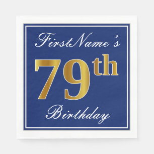 Elegant Blue, Faux Gold 79th Birthday; Aangepaste  Servet