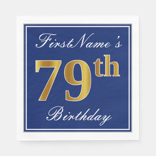 Elegant Blue, Faux Gold 79th Birthday; Aangepaste  Servet (Voorkant)