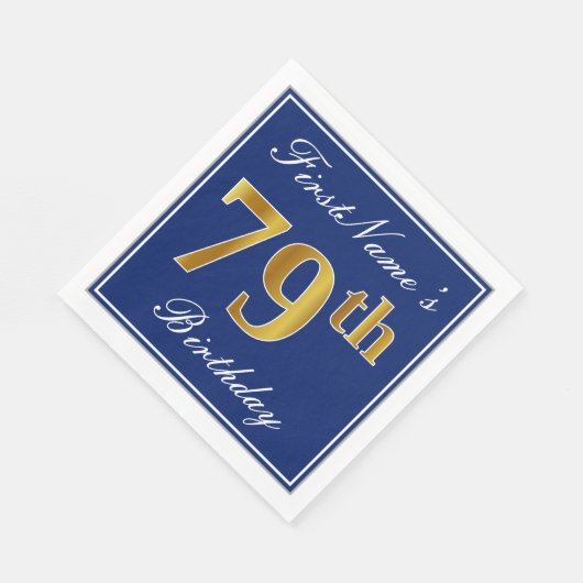 Elegant Blue, Faux Gold 79th Birthday; Aangepaste  Servet (Hoek)