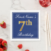 Elegant Blue, Faux Gold 7th Birthday + Aangepaste Servet (Insitu)