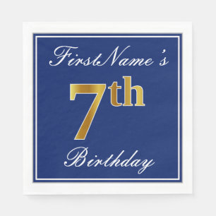 Elegant Blue, Faux Gold 7th Birthday + Aangepaste  Servet