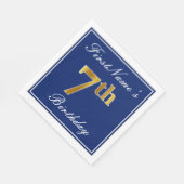 Elegant Blue, Faux Gold 7th Birthday + Aangepaste Servet (Hoek)