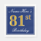 Elegant Blue, Faux Gold 81st Birthday; Aangepaste  Servet (Voorkant)