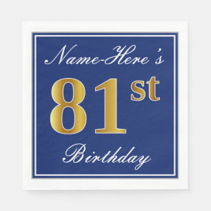Elegant Blue, Faux Gold 81st Birthday; Aangepaste  Servet