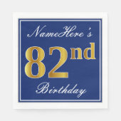 Elegant Blue, Faux Gold 82nd Birthday; Aangepaste  Servetten (Voorkant)
