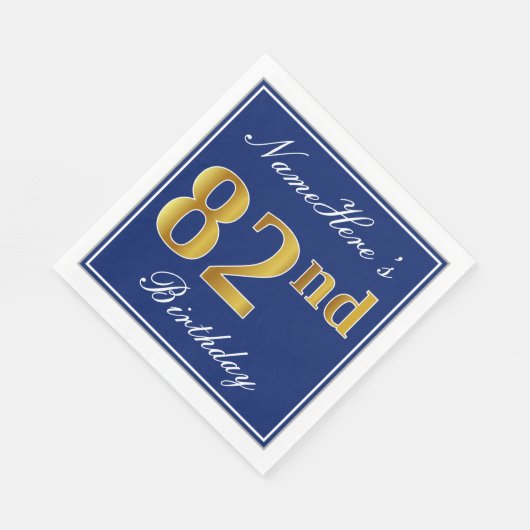 Elegant Blue, Faux Gold 82nd Birthday; Aangepaste  Servetten (Hoek)