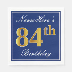 Elegant Blue, Faux Gold 84th Birthday; Aangepaste  Servetten