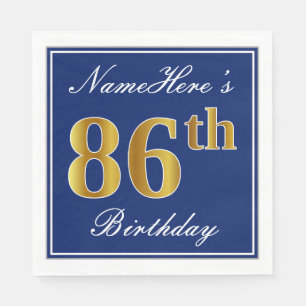 Elegant Blue, Faux Gold 86th Birthday; Aangepaste  Servetten