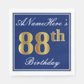 Elegant Blue, Faux Gold 88th Birthday; Aangepaste  Servetten (Voorkant)