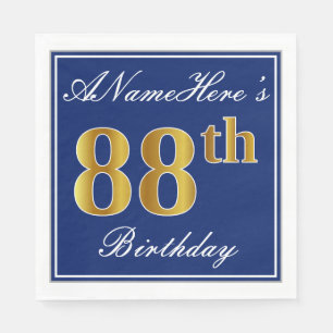 Elegant Blue, Faux Gold 88th Birthday; Aangepaste  Servetten