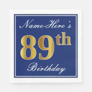 Elegant Blue, Faux Gold 89th Birthday; Aangepaste  Servetten