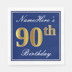 Elegant Blue, Faux Gold 90th Birthday; Aangepaste  Servet