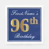 Elegant Blue, Faux Gold 96th Birthday; Aangepaste  Servetten (Voorkant)