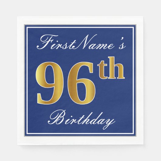 Elegant Blue, Faux Gold 96th Birthday; Aangepaste  Servetten (Voorkant)
