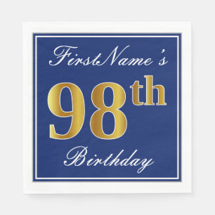 Elegant Blue, Faux Gold 98th Birthday; Aangepaste  Servet