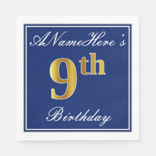 Elegant Blue, Faux Gold 9th Birthday + Aangepaste  Servet