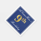 Elegant Blue, Faux Gold 9th Birthday + Aangepaste  Servet (Hoek)
