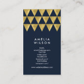 Elegant Blue Faux Gold-driehoek Moderne verticale Visitekaartje (Achterkant)