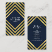 Elegant Blue Faux Gold Geometric Social Media Visitekaartje (Voorkant / Achterkant)