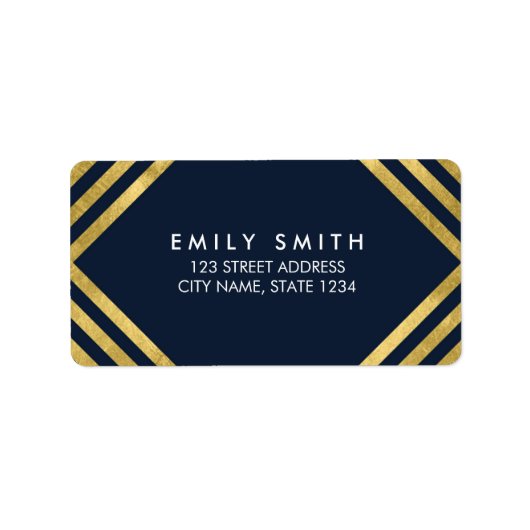 Elegant Blue Faux Gold Lines Adres Etiket (Voorkant)