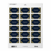 Elegant Blue Faux Gold Lines Adres Etiket (Full Sheet)
