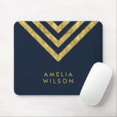Elegant Blue Faux Gold Name Chevron Geometric Muismat (Met muis)