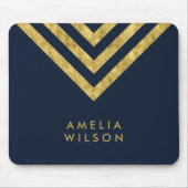 Elegant Blue Faux Gold Name Chevron Geometric Muismat (Voorkant)