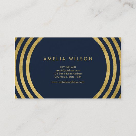 Elegant Blue Faux Gold Round Lines Geometric Event Visitekaartje (Achterkant)