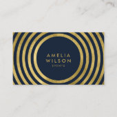 Elegant Blue Faux Gold Round Lines Geometric Event Visitekaartje (Voorkant)