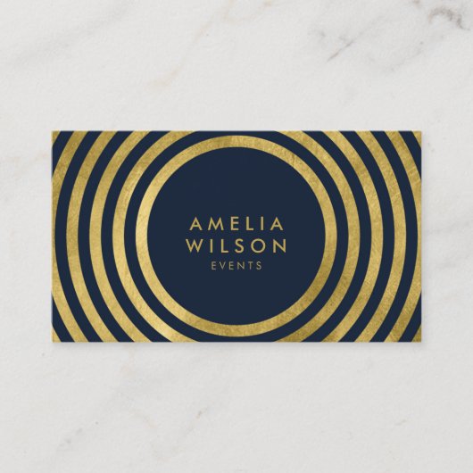 Elegant Blue Faux Gold Round Lines Geometric Event Visitekaartje (Voorkant)