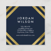 Elegant Blue Faux Gold Square Lines Geometric Vierkante Visitekaartje (Achterkant)