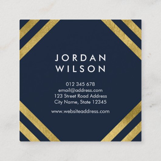 Elegant Blue Faux Gold Square Lines Geometric Vierkante Visitekaartje (Achterkant)