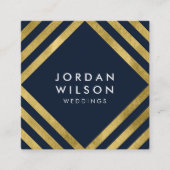 Elegant Blue Faux Gold Square Lines Geometric Vierkante Visitekaartje (Voorkant)