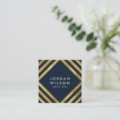 Elegant Blue Faux Gold Square Lines Geometric Vierkante Visitekaartje (Staand voorkant)