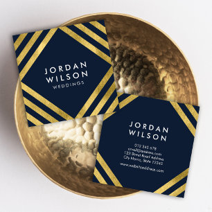 Elegant Blue Faux Gold Square Lines Geometric Vierkante Visitekaartje