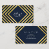 Elegant Blue Faux Gold Square Lines Visitekaartje (Voorkant / Achterkant)