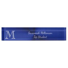 Elegant Blue Faux Metal Monogram Student Naambordje
