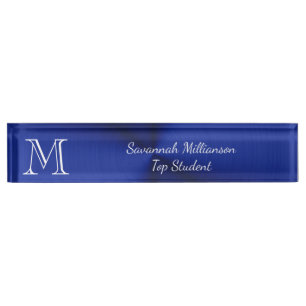 Elegant Blue Faux Metal Monogram Student Naambordje