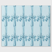 Elegant Blue Faux Satin Ribbon Bow Wrapping Paper Cadeaupapier (Vlak)