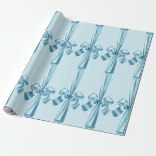 Elegant Blue Faux Satin Ribbon Bow Wrapping Paper Cadeaupapier