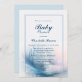 Elegant Blue Feather Baby shower Kaart (Voorkant / Achterkant)