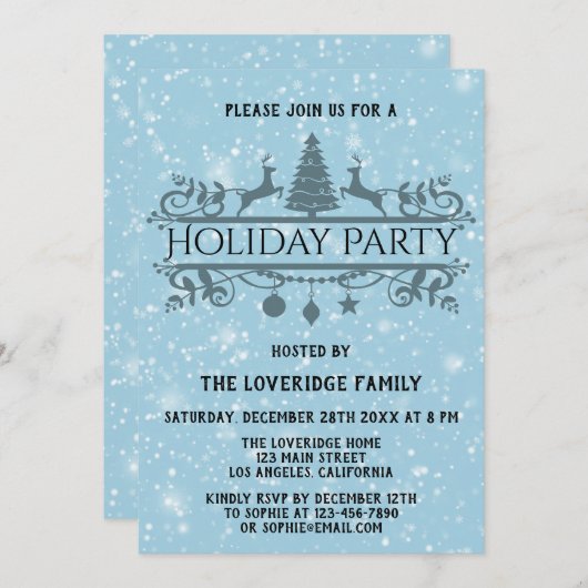 Elegant Blue Festive-kerstfeestdag sneeuw Kaart (Voorkant / Achterkant)