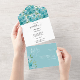Elegant Blue Field Flowers Waterverf All In One Uitnodiging