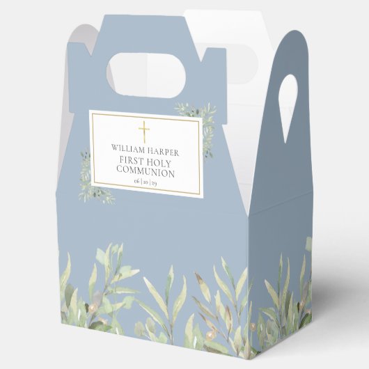 Elegant Blue First Heilige Communauteit Greenery Bedankdoosjes (Geopend)